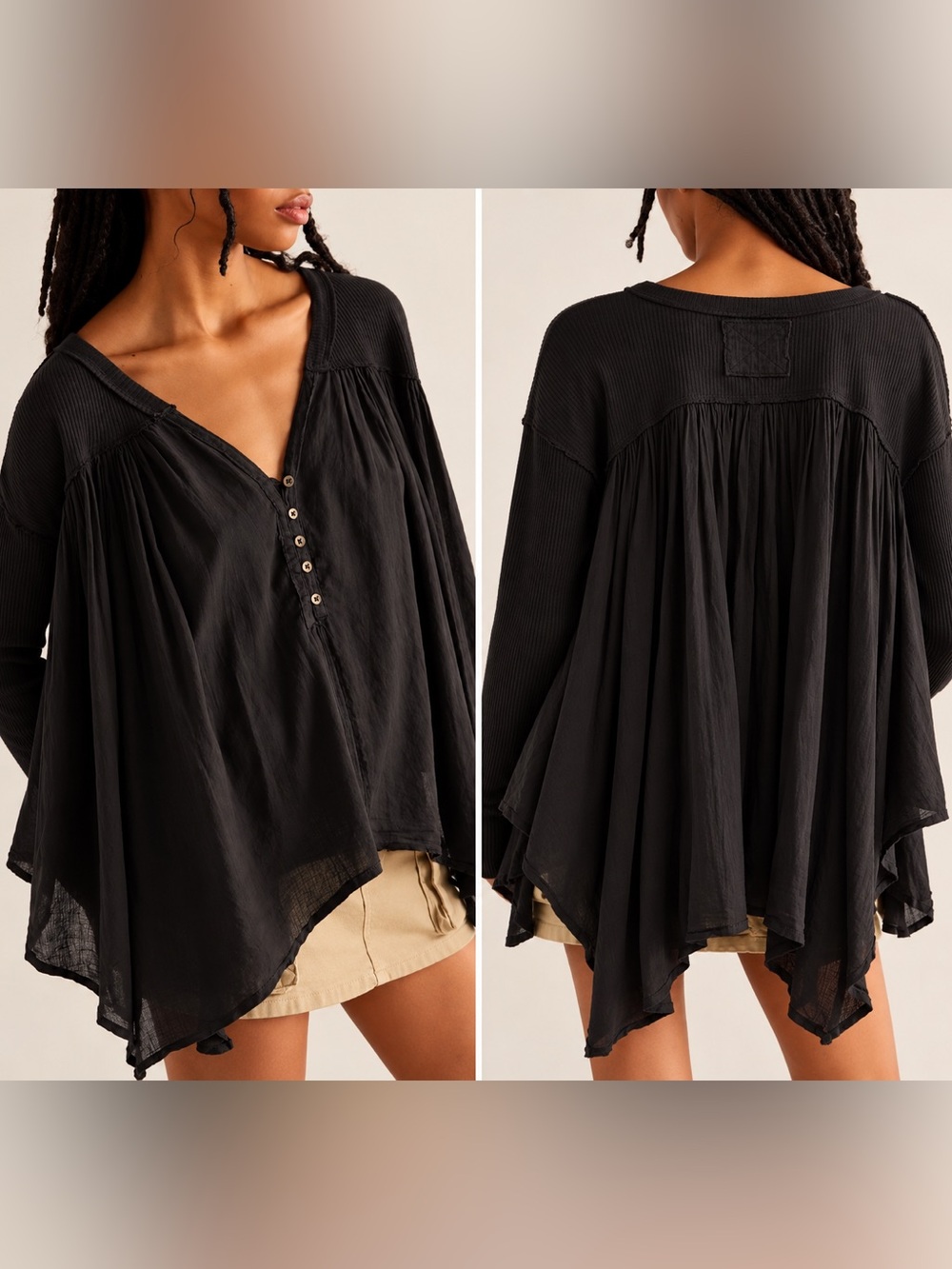Free People We The Free Lyrical Tunic Black Oversized Top M NWT
